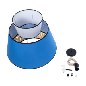 GloboStar® SAIGE 01918 Boho Κρεμαστό Φωτιστικό Οροφής Μονόφωτο 1 x E27 AC220-240V IP20 – Φ50 x Υ45cm – Μπεζ Μπαμπού Πλέγμα με Μπλε και Γκρι Υφασμάτινο Καπέλο