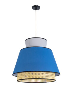 GloboStar® SAIGE 01918 Boho Κρεμαστό Φωτιστικό Οροφής Μονόφωτο 1 x E27 AC220-240V IP20 – Φ50 x Υ45cm – Μπεζ Μπαμπού Πλέγμα με Μπλε και Γκρι Υφασμάτινο Καπέλο