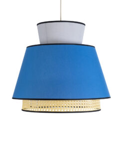 GloboStar® SAIGE 01918 Boho Κρεμαστό Φωτιστικό Οροφής Μονόφωτο 1 x E27 AC220-240V IP20 – Φ50 x Υ45cm – Μπεζ Μπαμπού Πλέγμα με Μπλε και Γκρι Υφασμάτινο Καπέλο