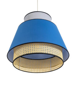 GloboStar® SAIGE 01918 Boho Κρεμαστό Φωτιστικό Οροφής Μονόφωτο 1 x E27 AC220-240V IP20 – Φ50 x Υ45cm – Μπεζ Μπαμπού Πλέγμα με Μπλε και Γκρι Υφασμάτινο Καπέλο