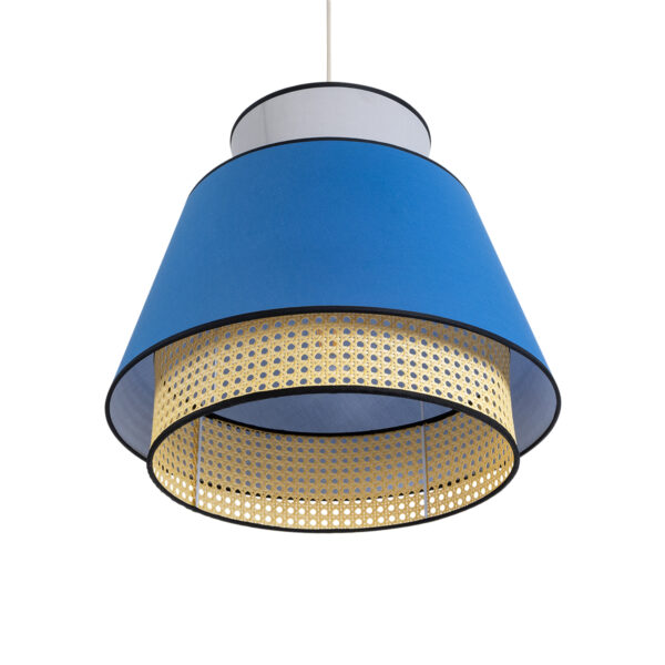 GloboStar® SAIGE 01918 Boho Κρεμαστό Φωτιστικό Οροφής Μονόφωτο 1 x E27 AC220-240V IP20 – Φ50 x Υ45cm – Μπεζ Μπαμπού Πλέγμα με Μπλε και Γκρι Υφασμάτινο Καπέλο