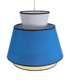 GloboStar® SAIGE 01918 Boho Κρεμαστό Φωτιστικό Οροφής Μονόφωτο 1 x E27 AC220-240V IP20 – Φ50 x Υ45cm – Μπεζ Μπαμπού Πλέγμα με Μπλε και Γκρι Υφασμάτινο Καπέλο