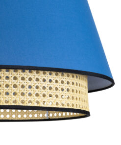 GloboStar® SAIGE 01918 Boho Κρεμαστό Φωτιστικό Οροφής Μονόφωτο 1 x E27 AC220-240V IP20 – Φ50 x Υ45cm – Μπεζ Μπαμπού Πλέγμα με Μπλε και Γκρι Υφασμάτινο Καπέλο