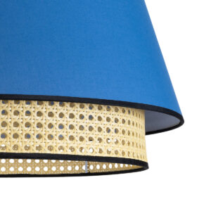 GloboStar® SAIGE 01918 Boho Κρεμαστό Φωτιστικό Οροφής Μονόφωτο 1 x E27 AC220-240V IP20 – Φ50 x Υ45cm – Μπεζ Μπαμπού Πλέγμα με Μπλε και Γκρι Υφασμάτινο Καπέλο
