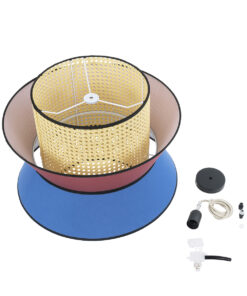 GloboStar® SAIGE 01919 Boho Κρεμαστό Φωτιστικό Οροφής Μονόφωτο 1 x E27 AC220-240V IP20 – Φ50 x Υ43cm – Μπεζ Μπαμπού Πλέγμα με Κόκκινο και Μπλε Υφασμάτινο Καπέλο