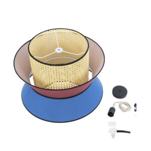 GloboStar® SAIGE 01919 Boho Κρεμαστό Φωτιστικό Οροφής Μονόφωτο 1 x E27 AC220-240V IP20 – Φ50 x Υ43cm – Μπεζ Μπαμπού Πλέγμα με Κόκκινο και Μπλε Υφασμάτινο Καπέλο