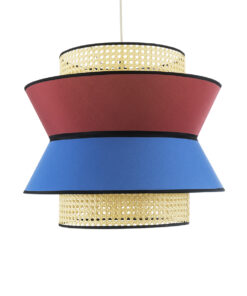 GloboStar® SAIGE 01919 Boho Κρεμαστό Φωτιστικό Οροφής Μονόφωτο 1 x E27 AC220-240V IP20 – Φ50 x Υ43cm – Μπεζ Μπαμπού Πλέγμα με Κόκκινο και Μπλε Υφασμάτινο Καπέλο