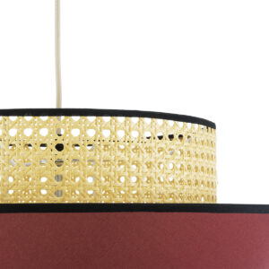 GloboStar® SAIGE 01919 Boho Κρεμαστό Φωτιστικό Οροφής Μονόφωτο 1 x E27 AC220-240V IP20 – Φ50 x Υ43cm – Μπεζ Μπαμπού Πλέγμα με Κόκκινο και Μπλε Υφασμάτινο Καπέλο