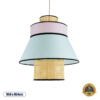 GloboStar® SAIGE 01920 Boho Κρεμαστό Φωτιστικό Οροφής Μονόφωτο 1 x E27 AC220-240V IP20 – Φ50 x Υ54cm – Μπεζ Ξύλινο με Ροζ Γαλάζιο και Μαύρες Λεπτομέρειες Πλέγμα – 5 Χρόνια Εγγύηση