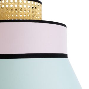 GloboStar® SAIGE 01920 Boho Κρεμαστό Φωτιστικό Οροφής Μονόφωτο 1 x E27 AC220-240V IP20 – Φ50 x Υ54cm – Μπεζ Ξύλινο με Ροζ Γαλάζιο και Μαύρες Λεπτομέρειες Πλέγμα – 5 Χρόνια Εγγύηση