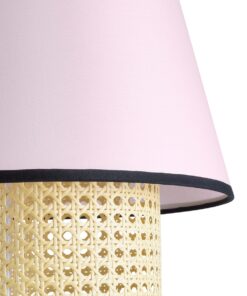 GloboStar® SAIGE 01921 Boho Κρεμαστό Φωτιστικό Οροφής Μονόφωτο 1 x E27 AC220-240V IP20 – Φ30 x Υ48cm – Μπεζ Μπαμπού Πλέγμα με Ροζ και Μπλε Υφασμάτινο Καπέλο – 5 Χρόνια Εγγύηση