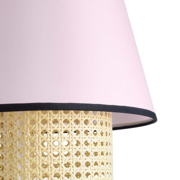 GloboStar® SAIGE 01921 Boho Κρεμαστό Φωτιστικό Οροφής Μονόφωτο 1 x E27 AC220-240V IP20 – Φ30 x Υ48cm – Μπεζ Μπαμπού Πλέγμα με Ροζ και Μπλε Υφασμάτινο Καπέλο – 5 Χρόνια Εγγύηση