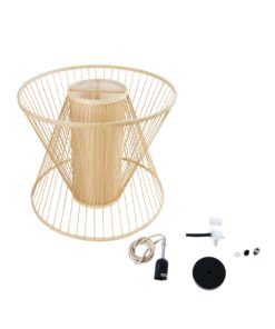 GloboStar® CORAL 01925 Boho Κρεμαστό Φωτιστικό Οροφής Μονόφωτο 1 x E27 AC220-240V IP20 – Φ60 x Υ50cm – Μπεζ Ξύλινο Πλέγμα – 5 Years Warranty