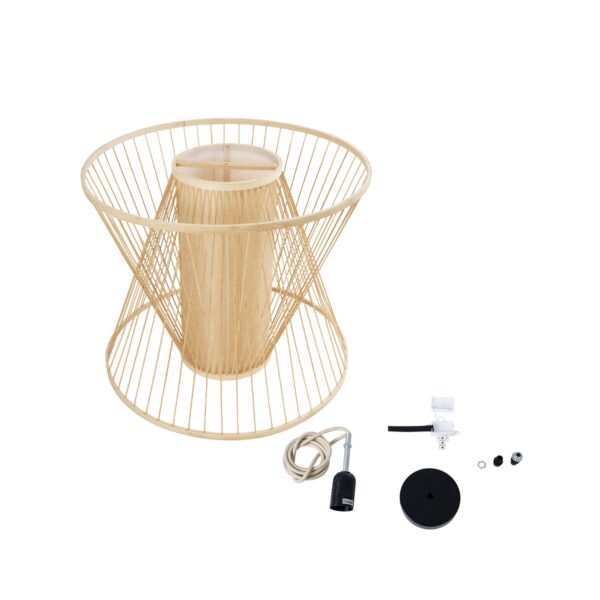 GloboStar® CORAL 01925 Boho Κρεμαστό Φωτιστικό Οροφής Μονόφωτο 1 x E27 AC220-240V IP20 – Φ60 x Υ50cm – Μπεζ Ξύλινο Πλέγμα – 5 Years Warranty
