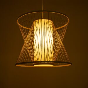 GloboStar® CORAL 01925 Boho Κρεμαστό Φωτιστικό Οροφής Μονόφωτο 1 x E27 AC220-240V IP20 – Φ60 x Υ50cm – Μπεζ Ξύλινο Πλέγμα – 5 Years Warranty