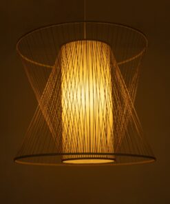 GloboStar® CORAL 01926 Boho Κρεμαστό Φωτιστικό Οροφής Μονόφωτο 1 x E27 AC220-240V IP20 – Φ100 x Υ90cm – Μπεζ Ξύλινο Πλέγμα – 5 Years Warranty