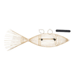 GloboStar® FISH 01927 Μοντέρνο Κρεμαστό Φωτιστικό Οροφής 2 x E27 AC 220-240V IP20 – Μ130 x Π42 x Υ42cm – Μπεζ Ξύλινο Πλέγμα