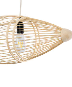 GloboStar® FISH 01927 Μοντέρνο Κρεμαστό Φωτιστικό Οροφής 2 x E27 AC 220-240V IP20 – Μ130 x Π42 x Υ42cm – Μπεζ Ξύλινο Πλέγμα