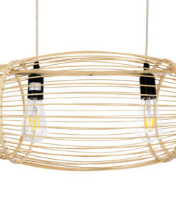 GloboStar® FISH 01927 Μοντέρνο Κρεμαστό Φωτιστικό Οροφής 2 x E27 AC 220-240V IP20 – Μ130 x Π42 x Υ42cm – Μπεζ Ξύλινο Πλέγμα