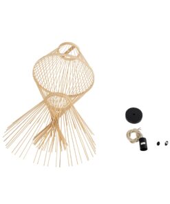 GloboStar® YOSHI 01928 Boho Κρεμαστό Φωτιστικό Οροφής Μονόφωτο 1 x E27 AC220-240V IP20 – Φ35 x Υ60cm – Μπεζ Ξύλινο Πλέγμα – 5 Χρόνια Εγγύηση