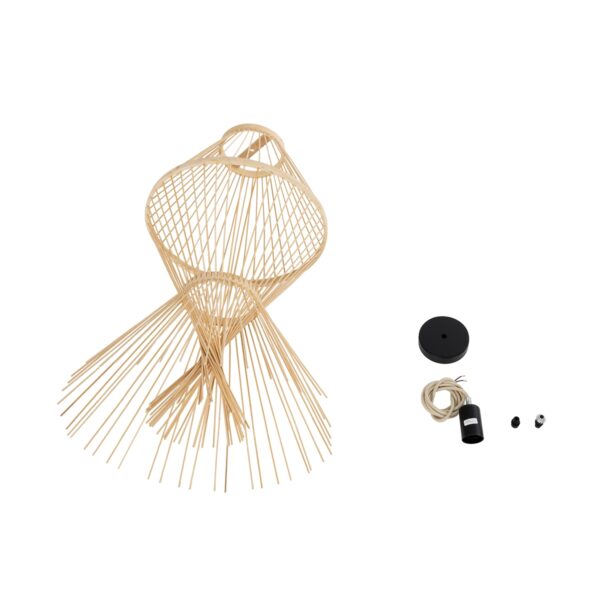 GloboStar® YOSHI 01928 Boho Κρεμαστό Φωτιστικό Οροφής Μονόφωτο 1 x E27 AC220-240V IP20 – Φ35 x Υ60cm – Μπεζ Ξύλινο Πλέγμα – 5 Χρόνια Εγγύηση