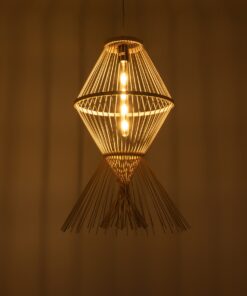 GloboStar® YOSHI 01928 Boho Κρεμαστό Φωτιστικό Οροφής Μονόφωτο 1 x E27 AC220-240V IP20 – Φ35 x Υ60cm – Μπεζ Ξύλινο Πλέγμα – 5 Χρόνια Εγγύηση