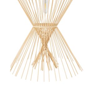 GloboStar® YOSHI 01928 Boho Κρεμαστό Φωτιστικό Οροφής Μονόφωτο 1 x E27 AC220-240V IP20 – Φ35 x Υ60cm – Μπεζ Ξύλινο Πλέγμα – 5 Χρόνια Εγγύηση
