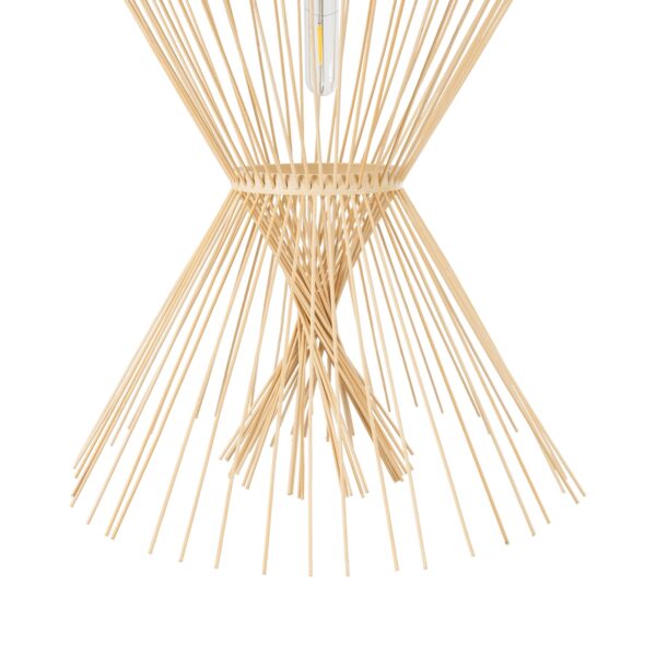 GloboStar® YOSHI 01928 Boho Κρεμαστό Φωτιστικό Οροφής Μονόφωτο 1 x E27 AC220-240V IP20 – Φ35 x Υ60cm – Μπεζ Ξύλινο Πλέγμα – 5 Χρόνια Εγγύηση