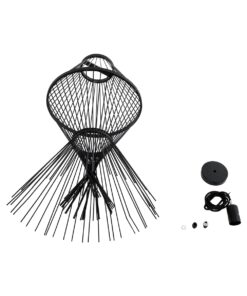 GloboStar® YOSHI 01929 Boho Κρεμαστό Φωτιστικό Οροφής Μονόφωτο 1 x E27 AC220-240V IP20 – Φ35 x Υ60cm – Μαύρο Ξύλινο Πλέγμα – 5 Χρόνια Εγγύηση