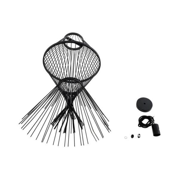 GloboStar® YOSHI 01929 Boho Κρεμαστό Φωτιστικό Οροφής Μονόφωτο 1 x E27 AC220-240V IP20 – Φ35 x Υ60cm – Μαύρο Ξύλινο Πλέγμα – 5 Χρόνια Εγγύηση