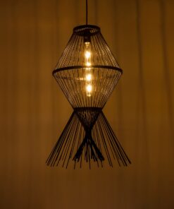 GloboStar® YOSHI 01929 Boho Κρεμαστό Φωτιστικό Οροφής Μονόφωτο 1 x E27 AC220-240V IP20 – Φ35 x Υ60cm – Μαύρο Ξύλινο Πλέγμα – 5 Χρόνια Εγγύηση