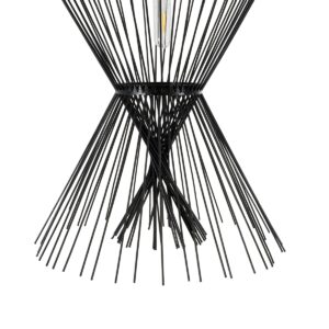 GloboStar® YOSHI 01929 Boho Κρεμαστό Φωτιστικό Οροφής Μονόφωτο 1 x E27 AC220-240V IP20 – Φ35 x Υ60cm – Μαύρο Ξύλινο Πλέγμα – 5 Χρόνια Εγγύηση