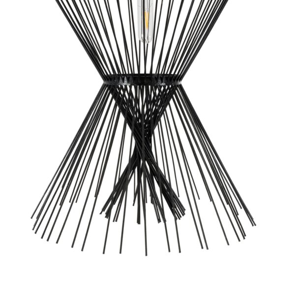 GloboStar® YOSHI 01929 Boho Κρεμαστό Φωτιστικό Οροφής Μονόφωτο 1 x E27 AC220-240V IP20 – Φ35 x Υ60cm – Μαύρο Ξύλινο Πλέγμα – 5 Χρόνια Εγγύηση
