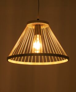 GloboStar® TYGEE 01930 Boho Κρεμαστό Φωτιστικό Οροφής Μονόφωτο 1 x E27 AC220-240V IP20 – Φ35 x Υ22cm – Μπεζ Ξύλινο Πλέγμα – 5 Χρόνια Εγγύηση