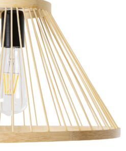 GloboStar® TYGEE 01930 Boho Κρεμαστό Φωτιστικό Οροφής Μονόφωτο 1 x E27 AC220-240V IP20 – Φ35 x Υ22cm – Μπεζ Ξύλινο Πλέγμα – 5 Χρόνια Εγγύηση