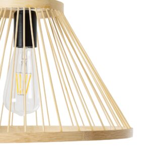 GloboStar® TYGEE 01930 Boho Κρεμαστό Φωτιστικό Οροφής Μονόφωτο 1 x E27 AC220-240V IP20 – Φ35 x Υ22cm – Μπεζ Ξύλινο Πλέγμα – 5 Χρόνια Εγγύηση