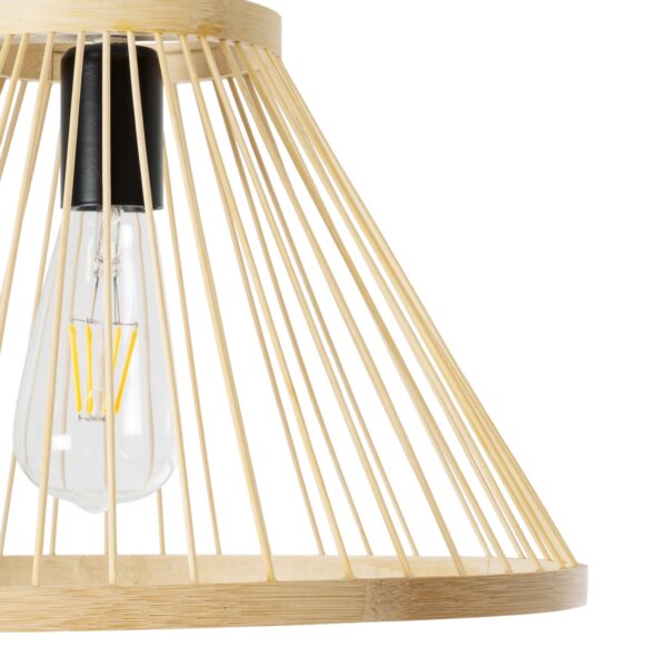 GloboStar® TYGEE 01930 Boho Κρεμαστό Φωτιστικό Οροφής Μονόφωτο 1 x E27 AC220-240V IP20 – Φ35 x Υ22cm – Μπεζ Ξύλινο Πλέγμα – 5 Χρόνια Εγγύηση