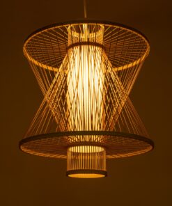 GloboStar® MANGO 01931 Boho Κρεμαστό Φωτιστικό Οροφής Μονόφωτο 1 x E27 AC220-240V IP20 – Φ50 x Υ60cm – Μπεζ Ξύλινο Πλέγμα – 5 Years Warranty