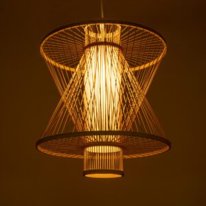 GloboStar® MANGO 01931 Boho Κρεμαστό Φωτιστικό Οροφής Μονόφωτο 1 x E27 AC220-240V IP20 – Φ50 x Υ60cm – Μπεζ Ξύλινο Πλέγμα – 5 Years Warranty