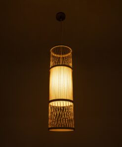 GloboStar® HIBISCUS 01933 Boho Κρεμαστό Φωτιστικό Οροφής Μονόφωτο 1 x E27 AC220-240V IP20 – Φ20 x Υ70cm – Μπεζ Ξύλινο Πλέγμα – 5 Years Warranty