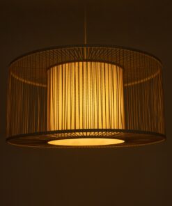 GloboStar® COCONUT 01936 Boho Κρεμαστό Φωτιστικό Οροφής Μονόφωτο 1 x E27 AC220-240V IP20 – Φ80 x Υ38cm – Μπεζ Ξύλινο Πλέγμα – 5 Years Warranty