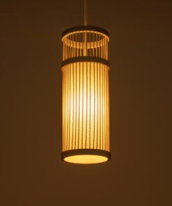 GloboStar® HINAMI 01937 Boho Κρεμαστό Φωτιστικό Οροφής Μονόφωτο 1 x E27 AC220-240V IP20 – Φ13 x Υ35cm – Μπεζ Ξύλινο Πλέγμα – 5 Χρόνια Εγγύηση