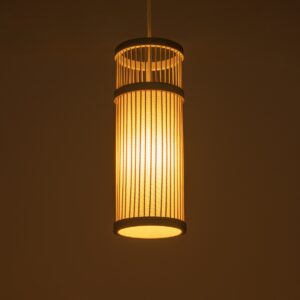 GloboStar® HINAMI 01937 Boho Κρεμαστό Φωτιστικό Οροφής Μονόφωτο 1 x E27 AC220-240V IP20 – Φ13 x Υ35cm – Μπεζ Ξύλινο Πλέγμα – 5 Χρόνια Εγγύηση