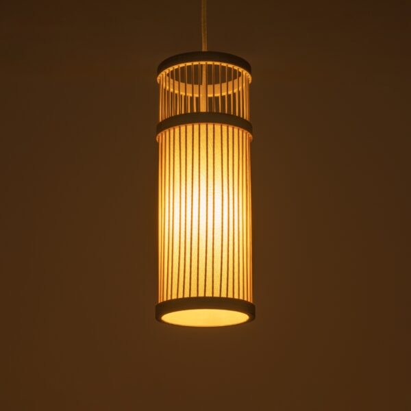 GloboStar® HINAMI 01937 Boho Κρεμαστό Φωτιστικό Οροφής Μονόφωτο 1 x E27 AC220-240V IP20 – Φ13 x Υ35cm – Μπεζ Ξύλινο Πλέγμα – 5 Χρόνια Εγγύηση