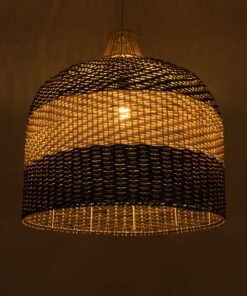 GloboStar® BARBADOS 01944 Boho Κρεμαστό Φωτιστικό Οροφής Μονόφωτο 1 x E27 AC220-240V IP20 – Φ40 x Υ45cm – Μπεζ – Χακί Ξύλινο Πλέγμα Καμπάνα – 5 Χρόνια Εγγύηση