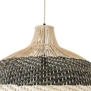 GloboStar® BARBADOS 01944 Boho Κρεμαστό Φωτιστικό Οροφής Μονόφωτο 1 x E27 AC220-240V IP20 – Φ40 x Υ45cm – Μπεζ – Χακί Ξύλινο Πλέγμα Καμπάνα – 5 Χρόνια Εγγύηση