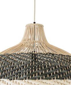 GloboStar® BARBADOS 01945 Boho Κρεμαστό Φωτιστικό Οροφής Μονόφωτο 1 x E27 AC220-240V IP20 – Φ60 x Υ60cm – Μπεζ – Χακί Ξύλινο Πλέγμα Καμπάνα – 5 Χρόνια Εγγύηση