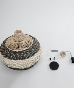 GloboStar® BARBADOS 01946 Boho Κρεμαστό Φωτιστικό Οροφής Μονόφωτο 1 x E27 AC220-240V IP20 – Φ40 x Υ34cm – Μπεζ – Χακί Ξύλινο Πλέγμα Καμπάνα – 5 Χρόνια Εγγύηση