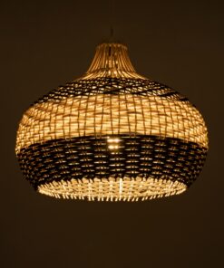 GloboStar® BARBADOS 01946 Boho Κρεμαστό Φωτιστικό Οροφής Μονόφωτο 1 x E27 AC220-240V IP20 – Φ40 x Υ34cm – Μπεζ – Χακί Ξύλινο Πλέγμα Καμπάνα – 5 Χρόνια Εγγύηση