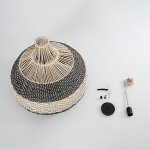 GloboStar® BARBADOS 01947 Boho Κρεμαστό Φωτιστικό Οροφής Μονόφωτο 1 x E27 AC220-240V IP20 – Φ60 x Υ60cm – Μπεζ – Χακί Ξύλινο Πλέγμα Καμπάνα – 5 Χρόνια Εγγύηση